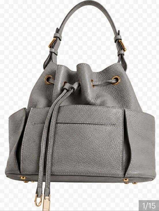 Loro Piana Handbags - Loro Piana Gray Leather Drawstring Bucket Bag